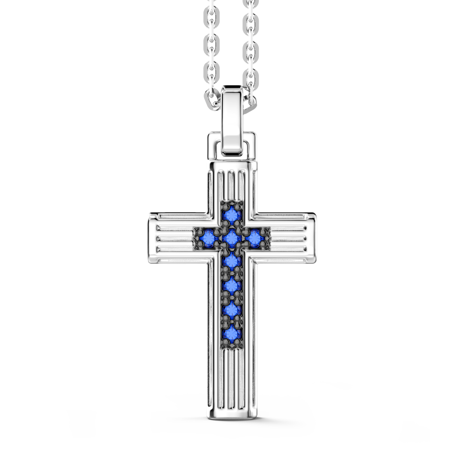 クリステンセン Silver Necklace with Cross Pendant & Blue Stones – Zancan